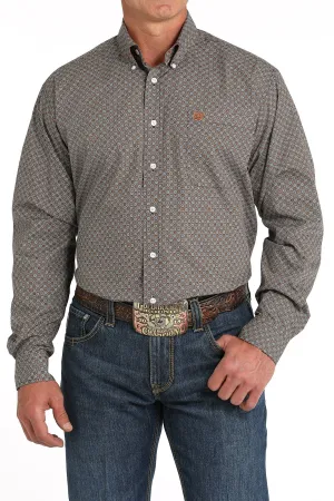 Men's Cinch Brown Multi Geo Print Long Sleeve Button Down Shirt