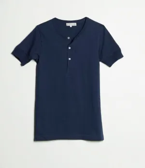 Merz b. Schwanen 207 Short Sleeve Henley - Ink Blue