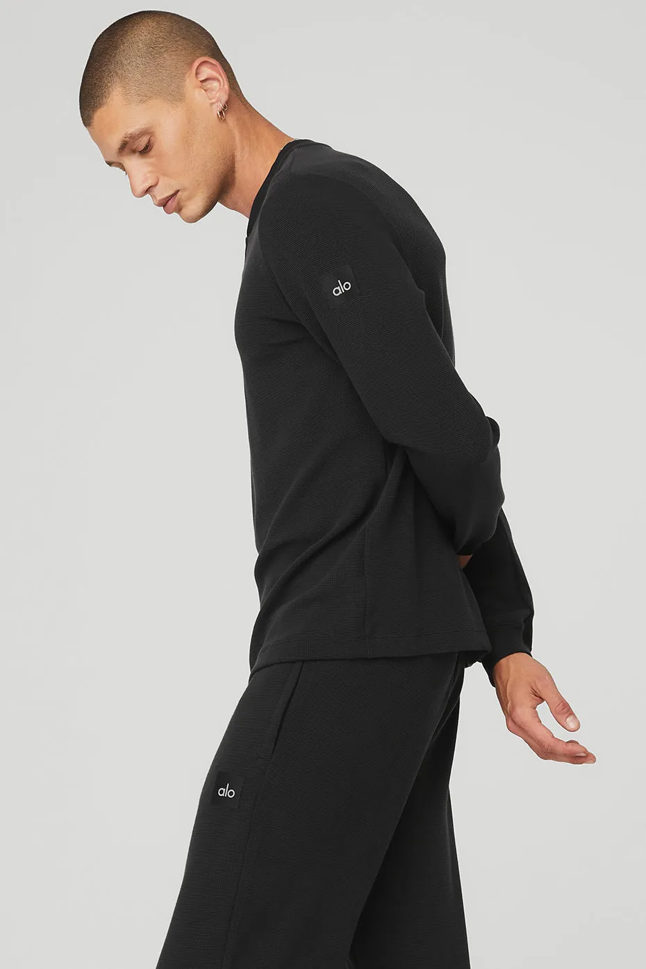 Micro Waffle Fast Break Henley - Black