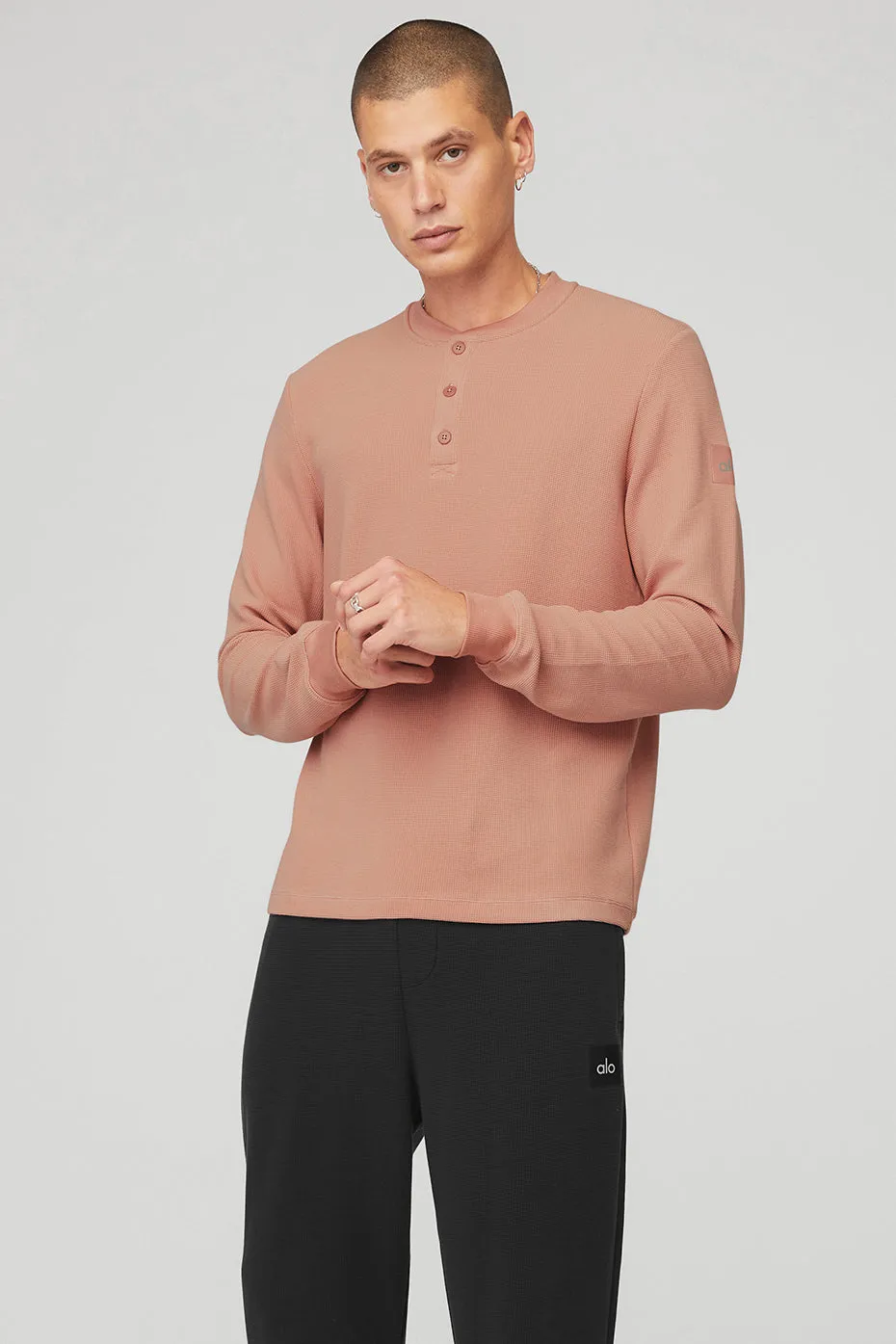 Micro Waffle Fast Break Henley - Soft Clay