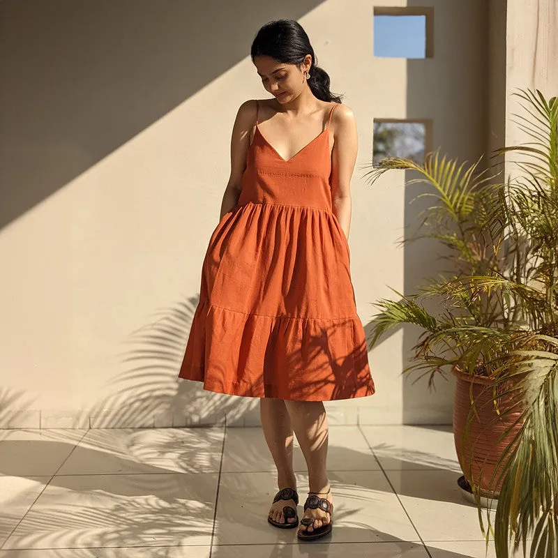 Organic Cotton Midi Dress for Women | Rust | A-Line Silhouette