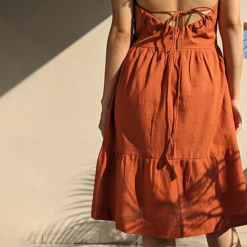 Organic Cotton Midi Dress for Women | Rust | A-Line Silhouette