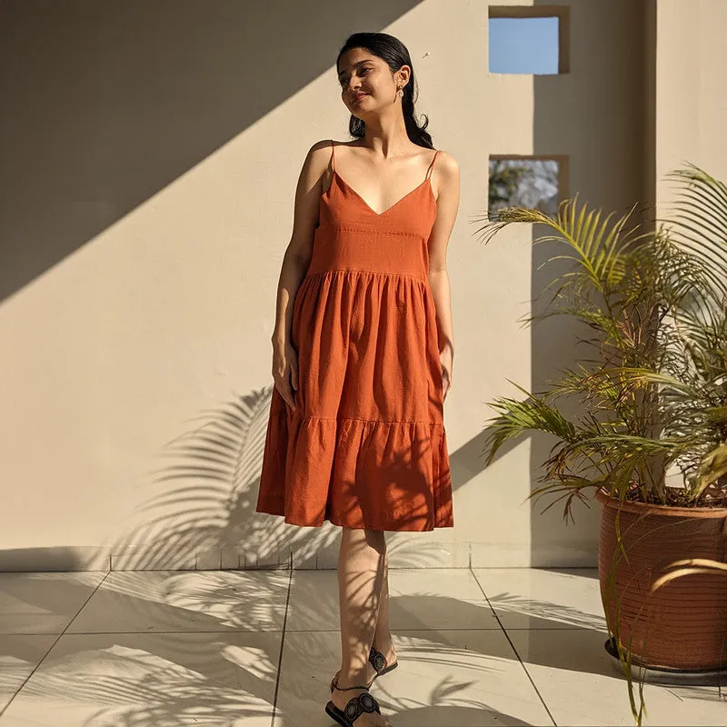 Organic Cotton Midi Dress for Women | Rust | A-Line Silhouette