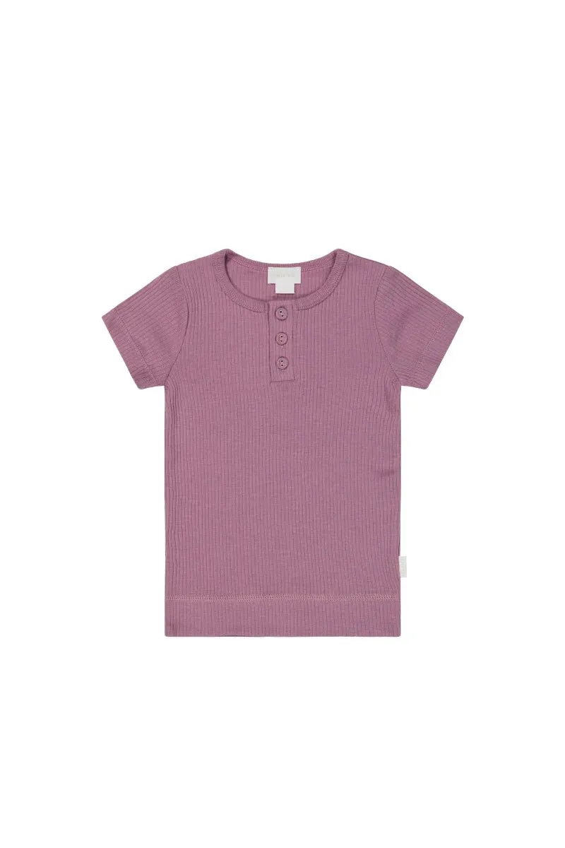 Organic Cotton Modal Henley Tee - Berry Jam