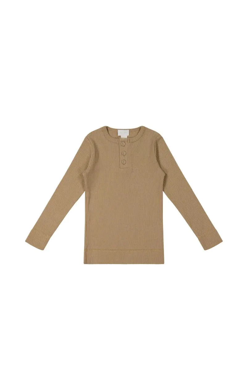 Organic Cotton Modal Long Sleeve Henley - Honeycomb