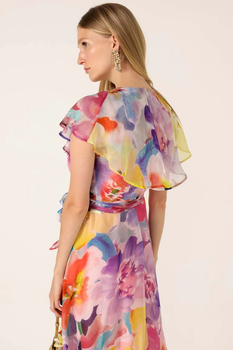 Pajaritos Floral Wrap Silk Dress