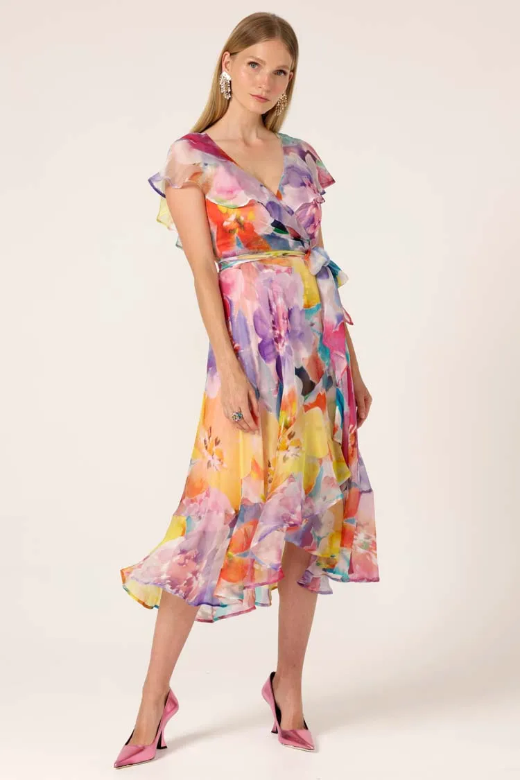 Pajaritos Floral Wrap Silk Dress