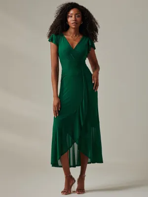 Plain Wrap Mesh Maxi Dress, Teal