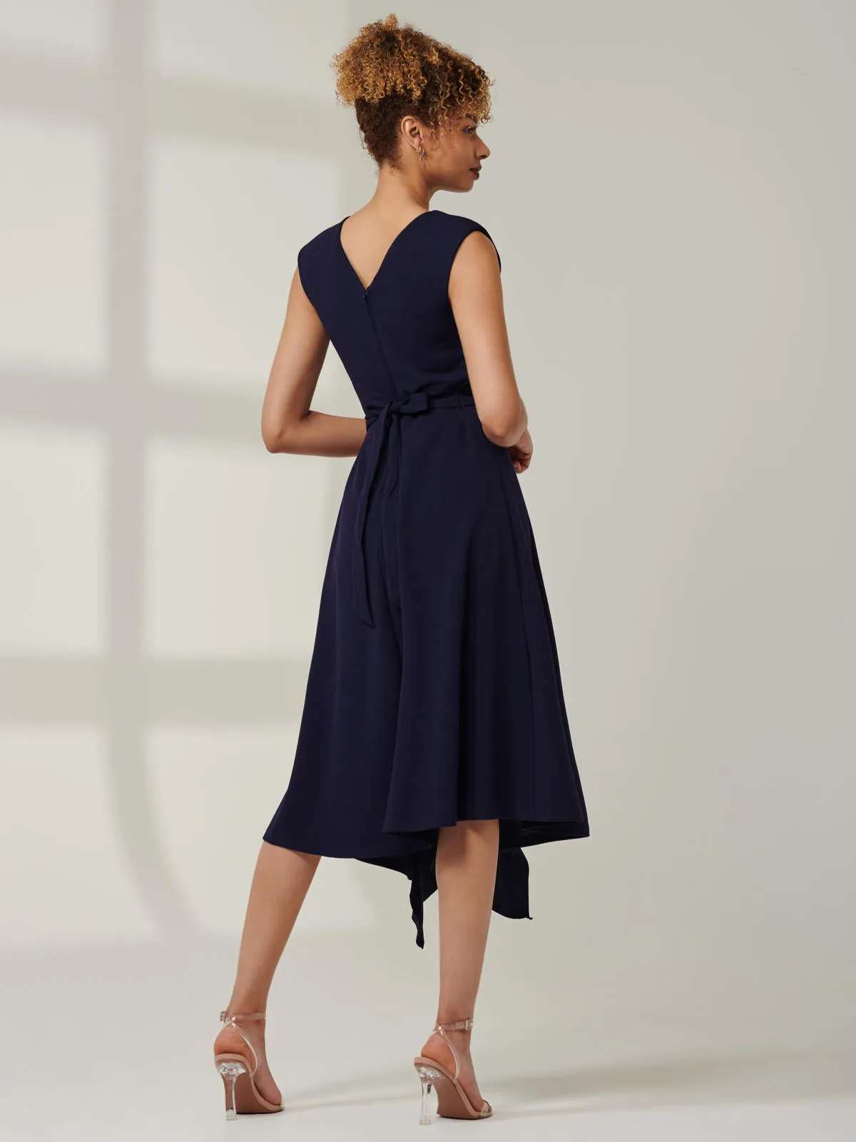 Qiana Ruffle Detail Midi Dress, Navy