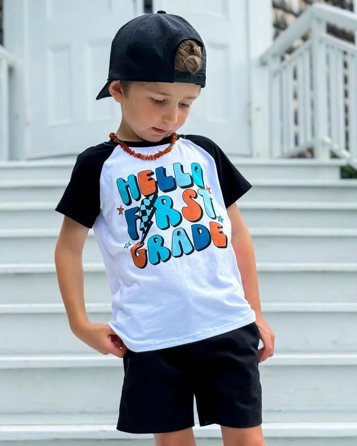 "Hello Preschool - Fifth Grade" Black & White Top