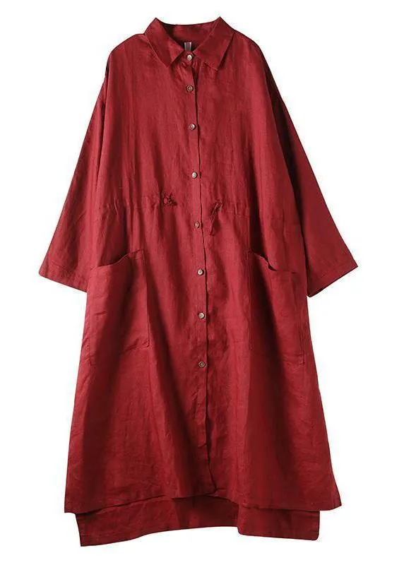 Rose Linen Shirt Dress Casual Oversize Spring Maxi Dresses