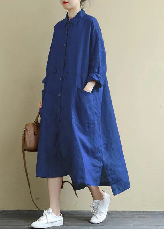 Rose Linen Shirt Dress Casual Oversize Spring Maxi Dresses