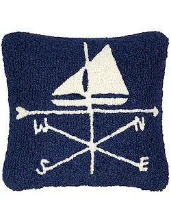 Sailing Sloop Weathervane Small Hooked Wool Accent Pillow