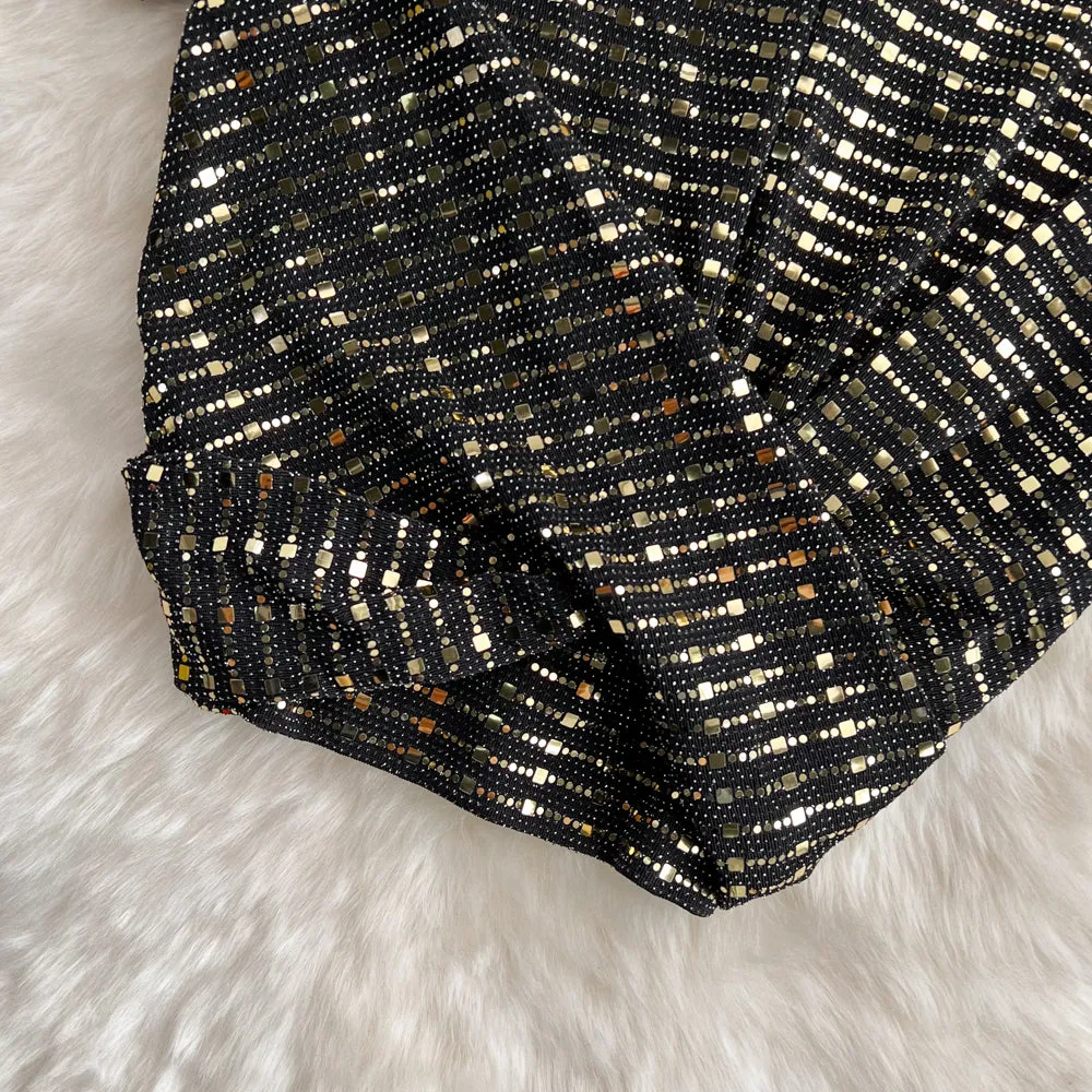 Shiny v neck sequins tops crop tops   S526