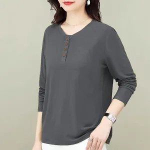 Solid Color Versatile Round Neck Tops