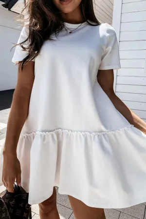 Splicing White Short Casual Dress