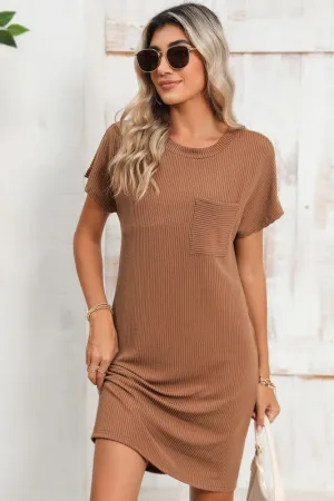 *Striped Ribbed Knit T-shirt Shift Dress