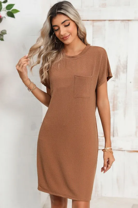 *Striped Ribbed Knit T-shirt Shift Dress