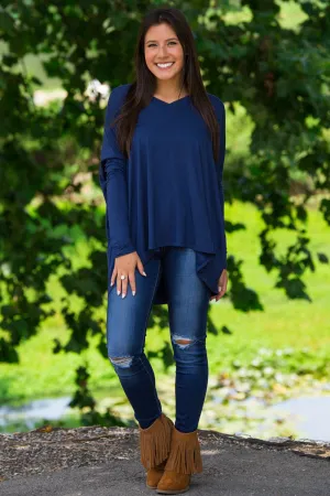 The Perfect Piko V-Neck Top-Navy