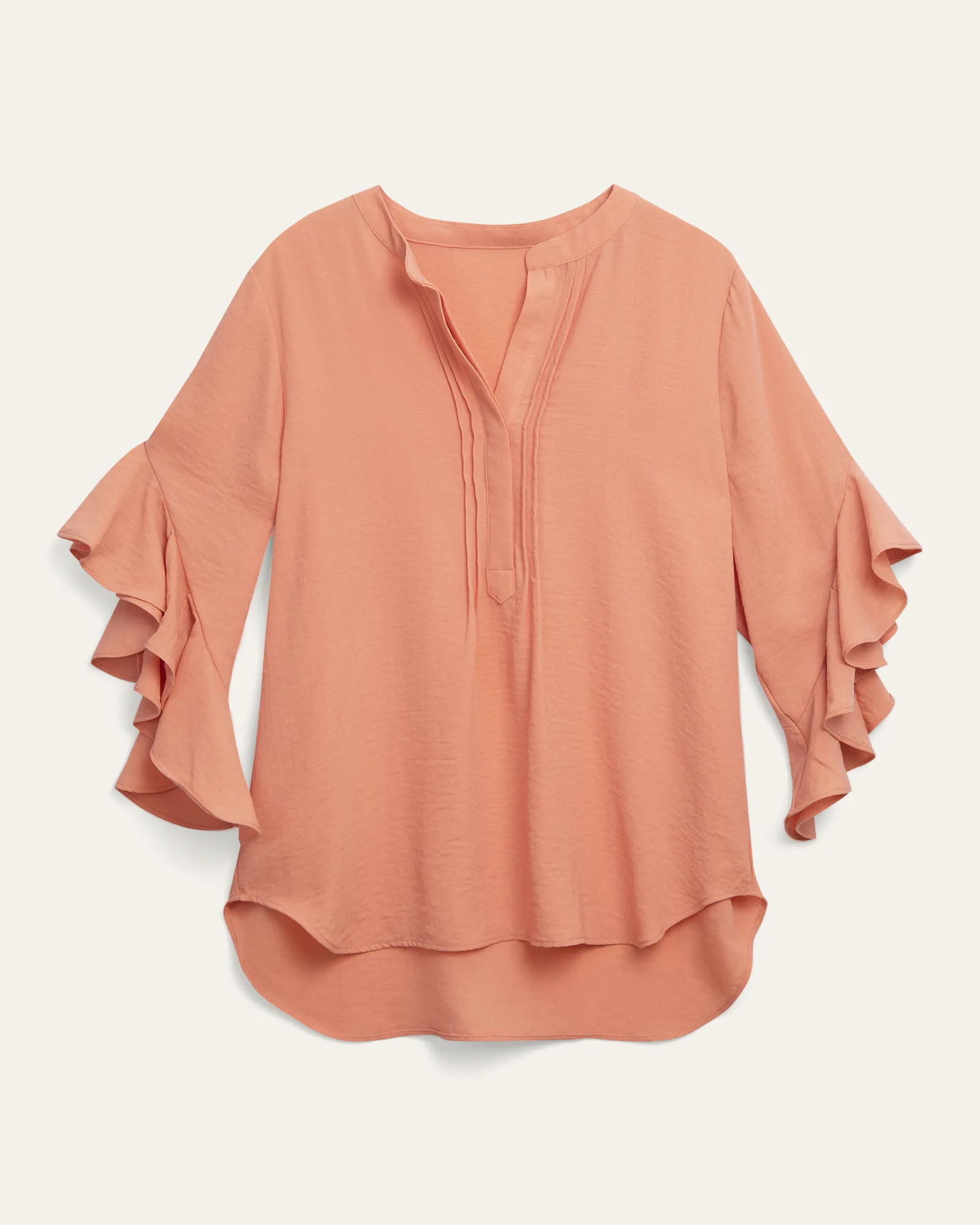 Trista Ruffle Sleeve Henley Blouse | Coral