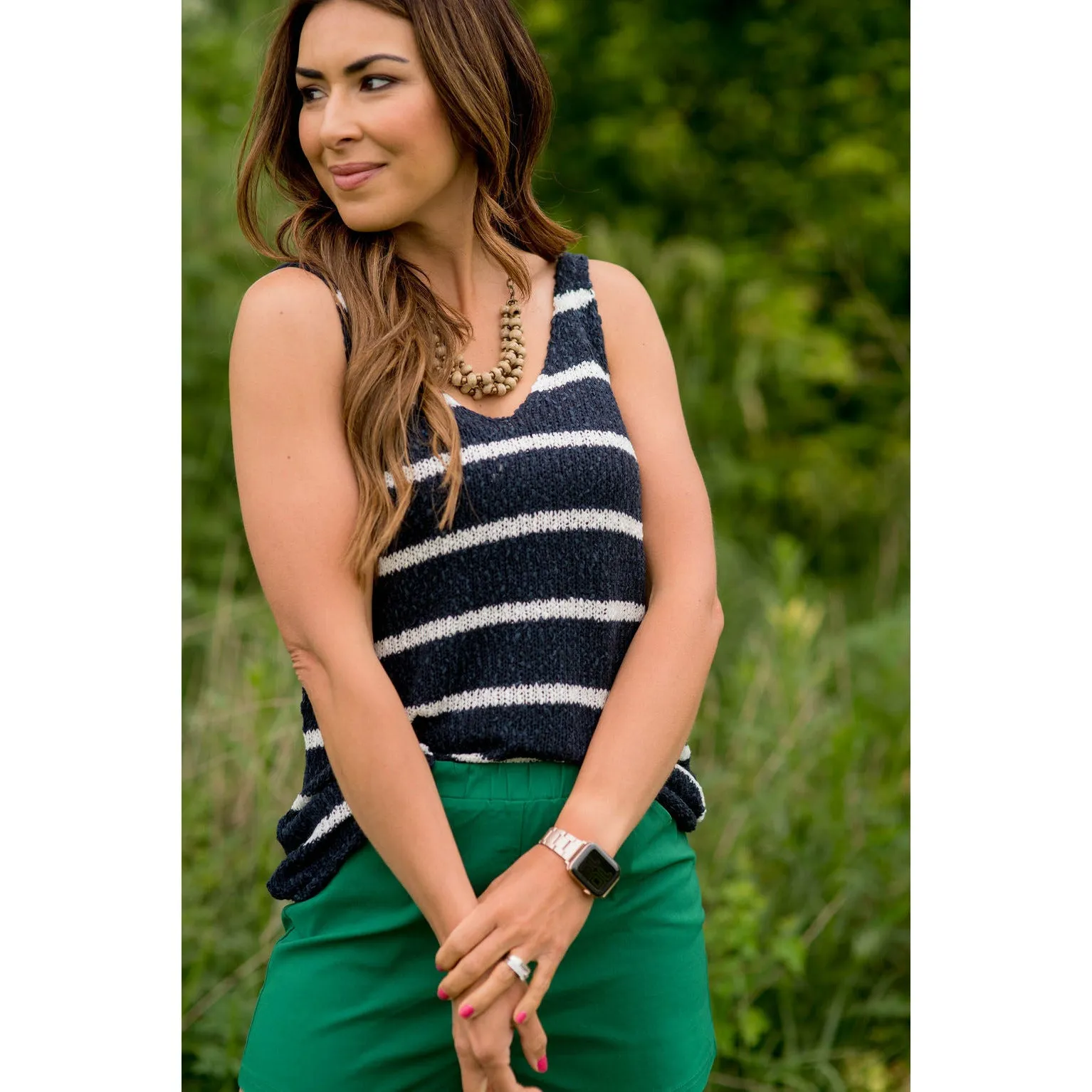 V-Neck Striped Knit Tank