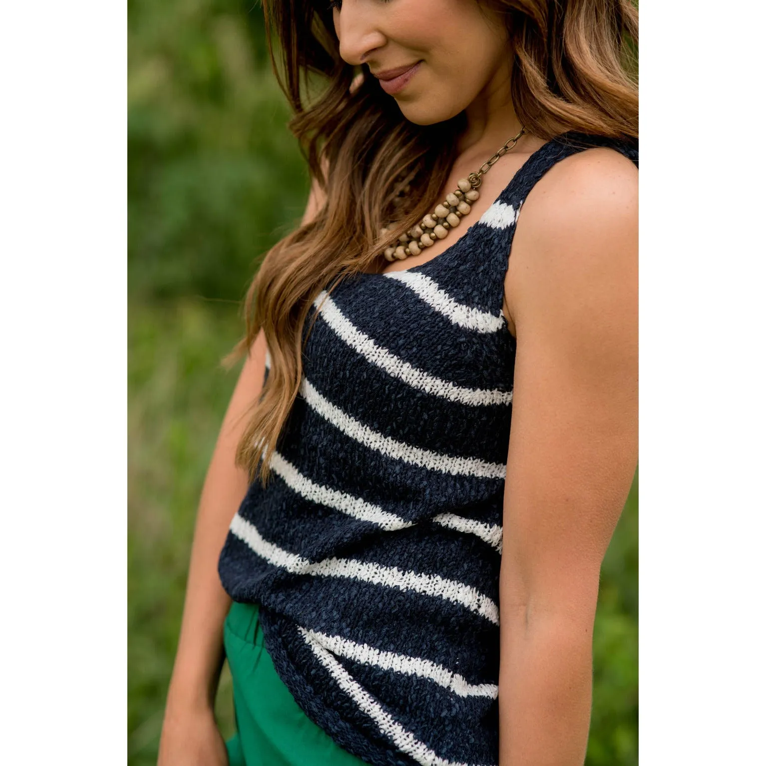 V-Neck Striped Knit Tank