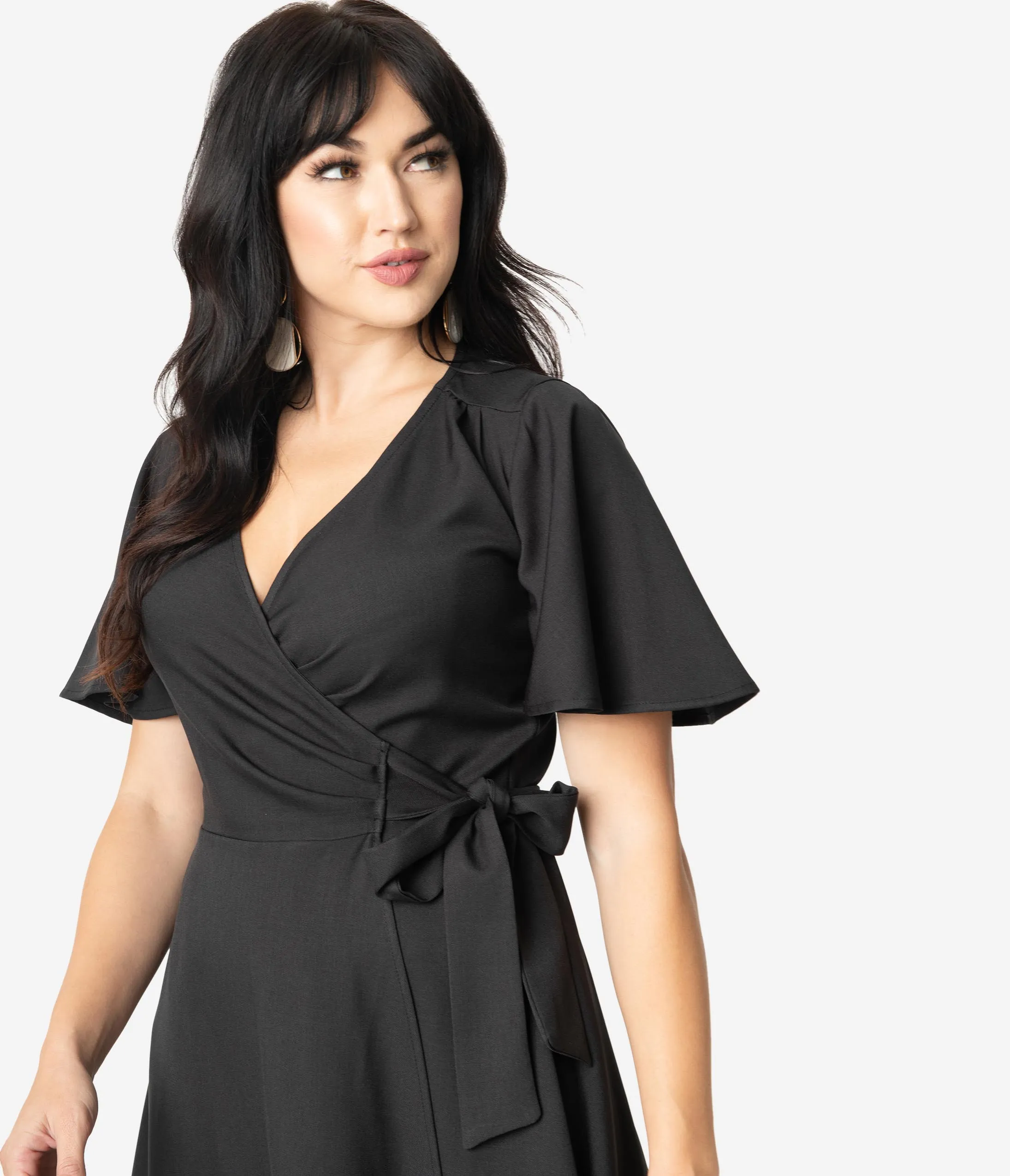 Vintage Style Black Go Getter Butterfly Sleeve Rachel Wrap Dress