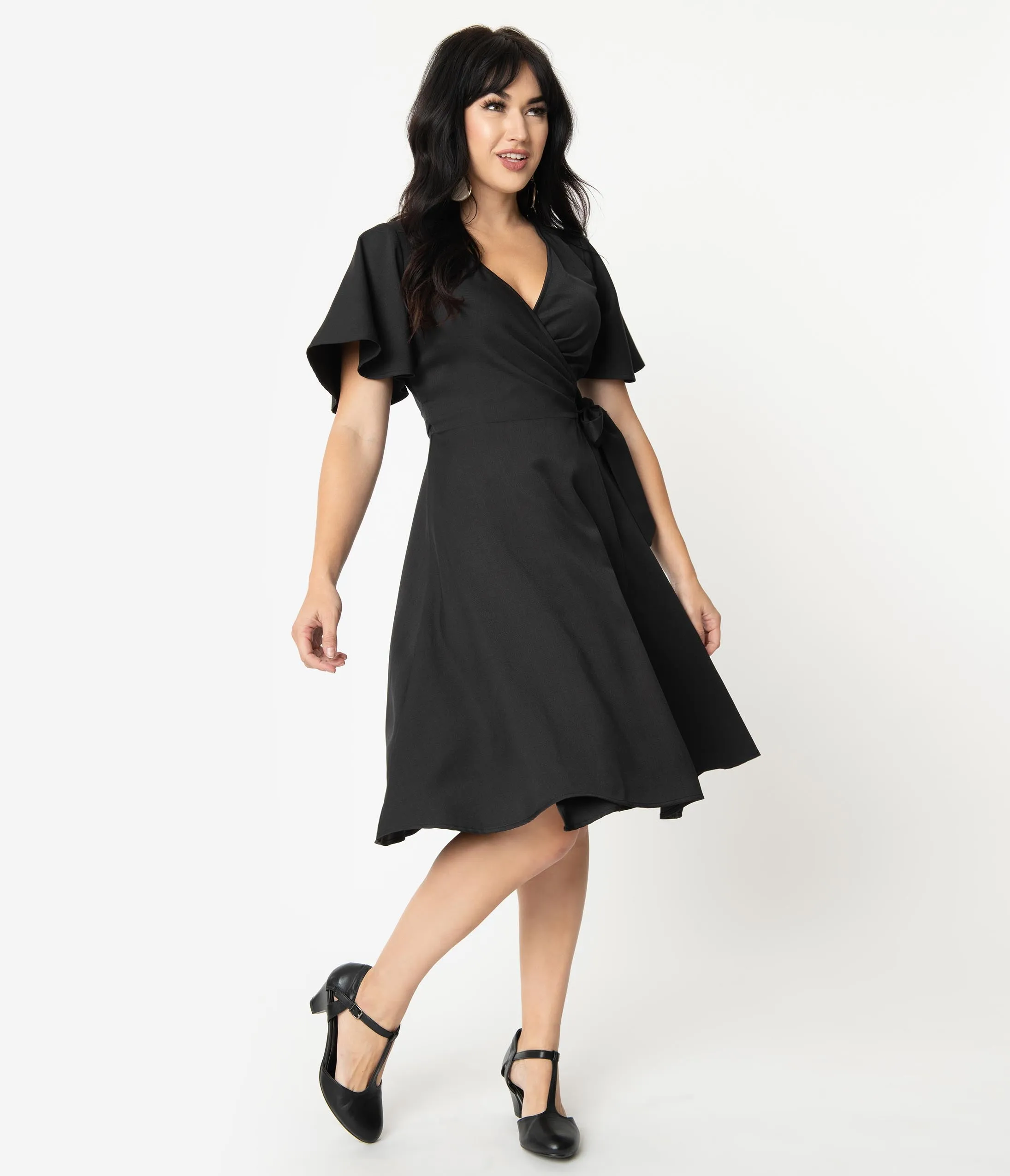 Vintage Style Black Go Getter Butterfly Sleeve Rachel Wrap Dress