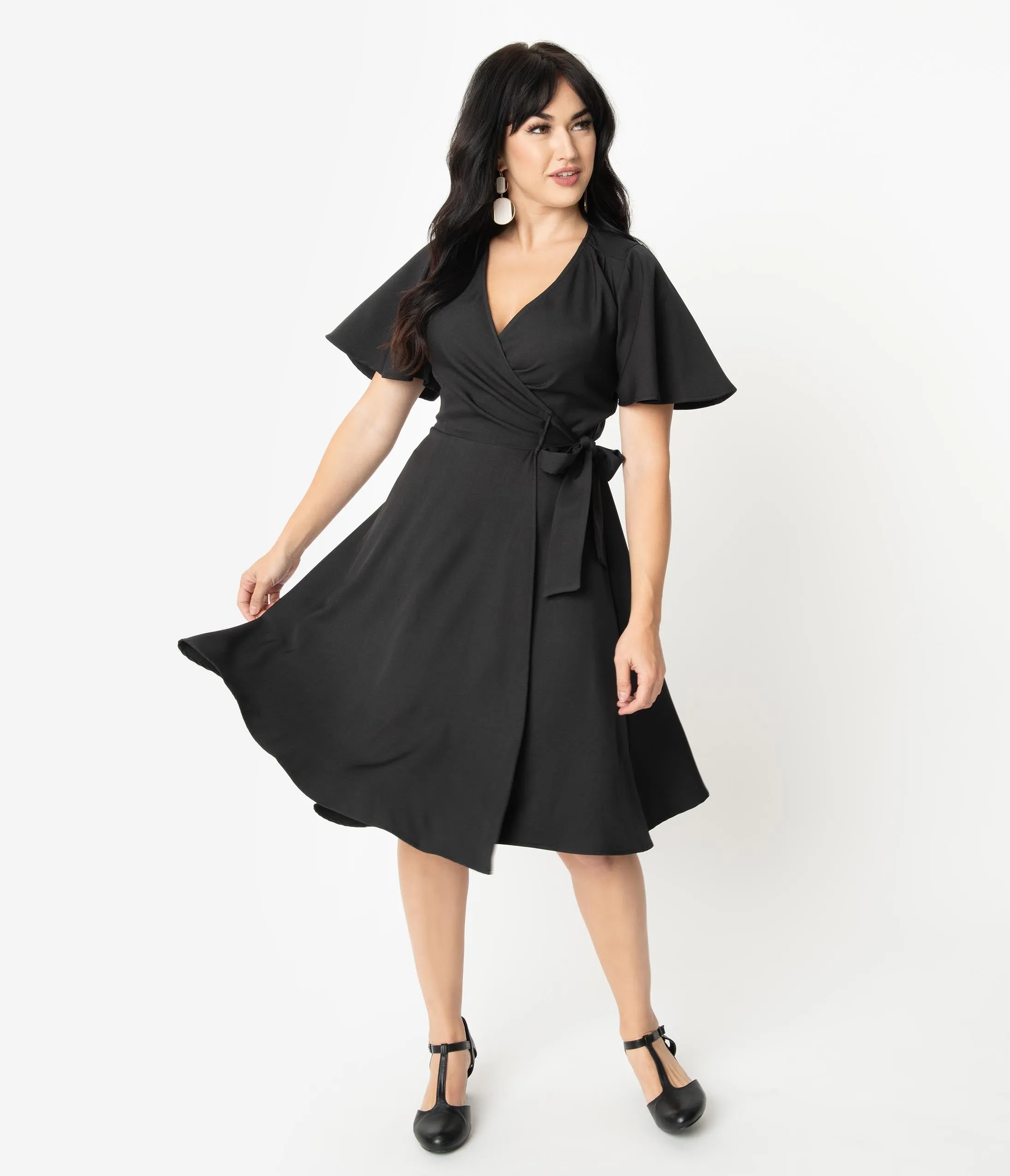 Vintage Style Black Go Getter Butterfly Sleeve Rachel Wrap Dress