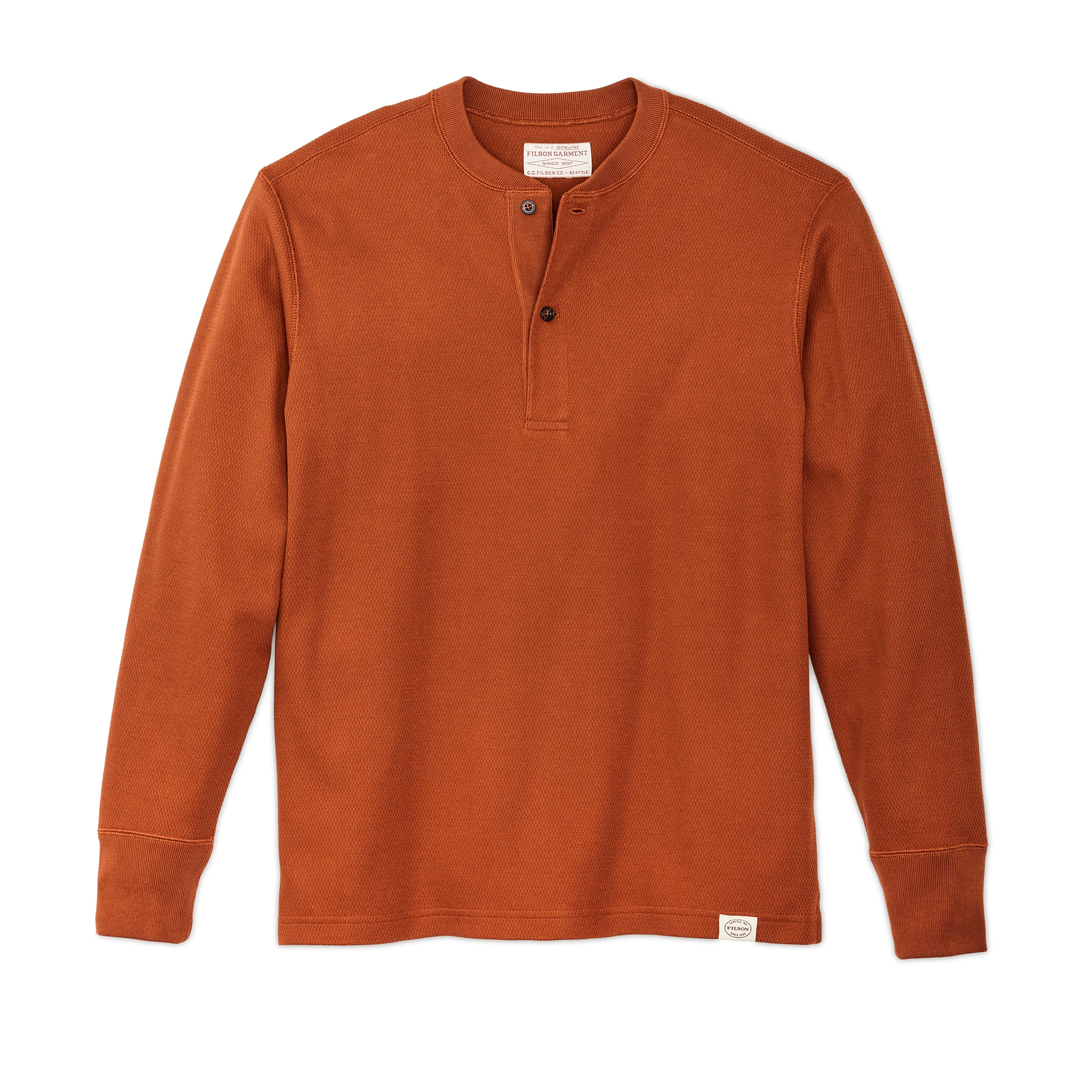 Waffle Knit Henley- Rust