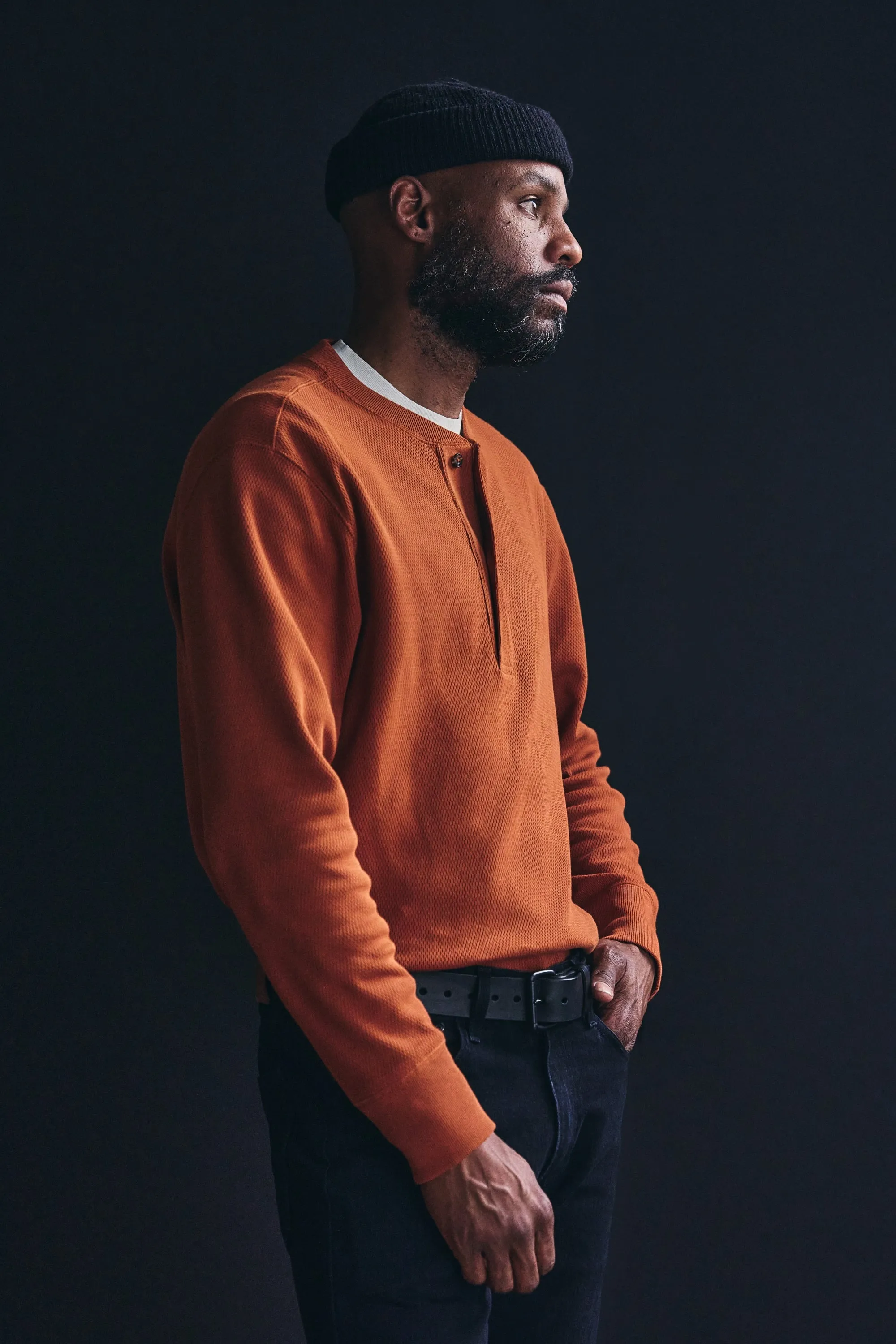 Waffle Knit Henley- Rust