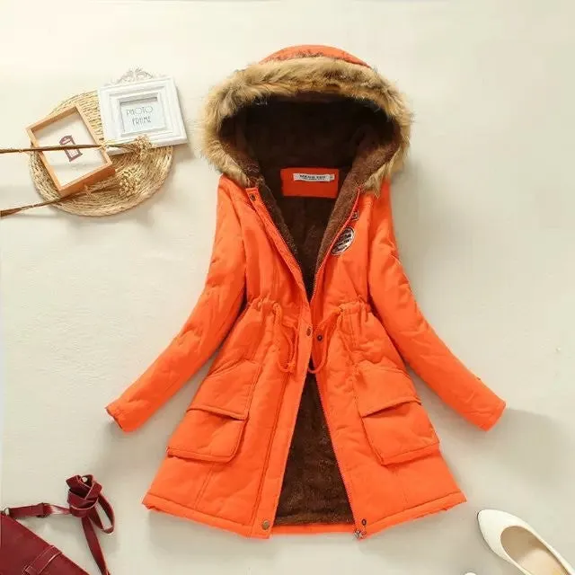 Winter jacket women new women's autumn and winter Slim waist lace long section hooded cotton jacket