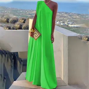 Women Elegant One Shoulder Cocktail Maxi Dress