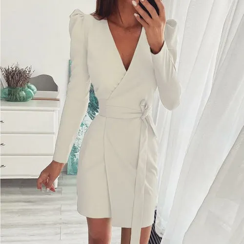 Women V Neck Solid Dress