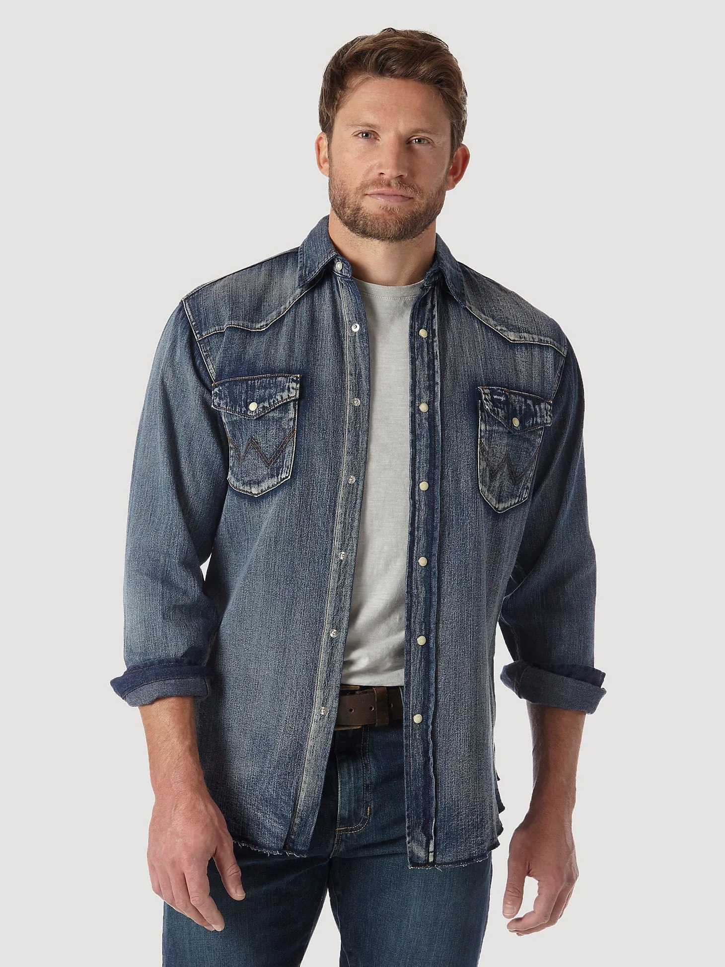 WRANGLER COWBOY CUT LONG SLEEVE DENIM SNAP SHIRT