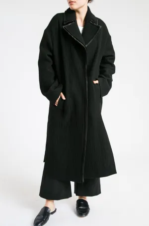 ZELIE ITALIAN LEATHER TRIMMED LONG COAT